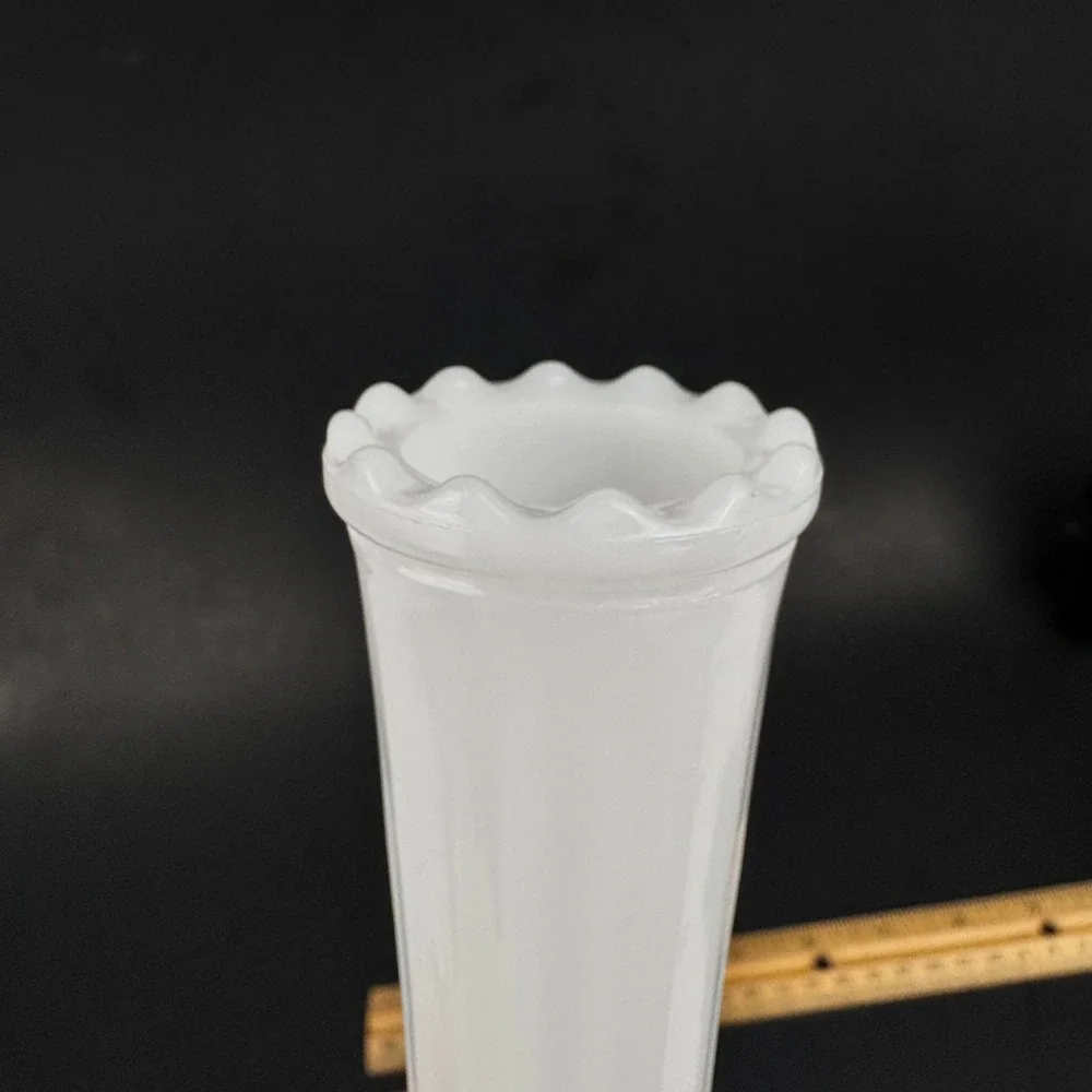 Vtg About 9in Tall White Milk Glass Fluted Bud Tabletop‎ Vase Ribbed MCM Retro